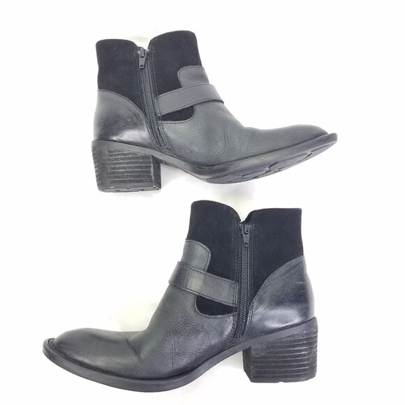 Born Korita Western Boot Women's 7.5 Black Leather Suede Zip Sides Buckle Heel - Picture 8 of 16